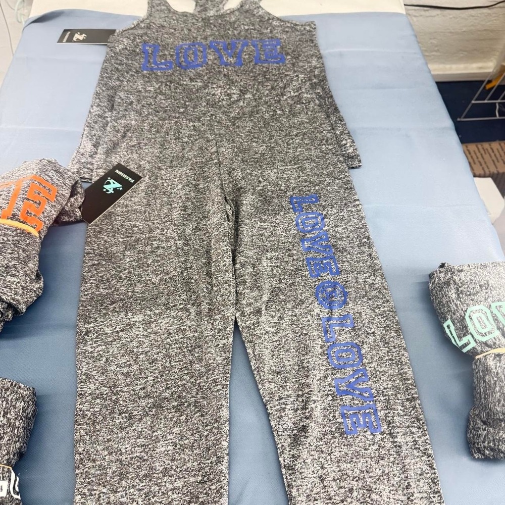 Two Piece matching workout set Grey Marl Racerback Tank top and capris L/XL